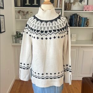LOFT Cream and Black Patterned Turtleneck Sweater